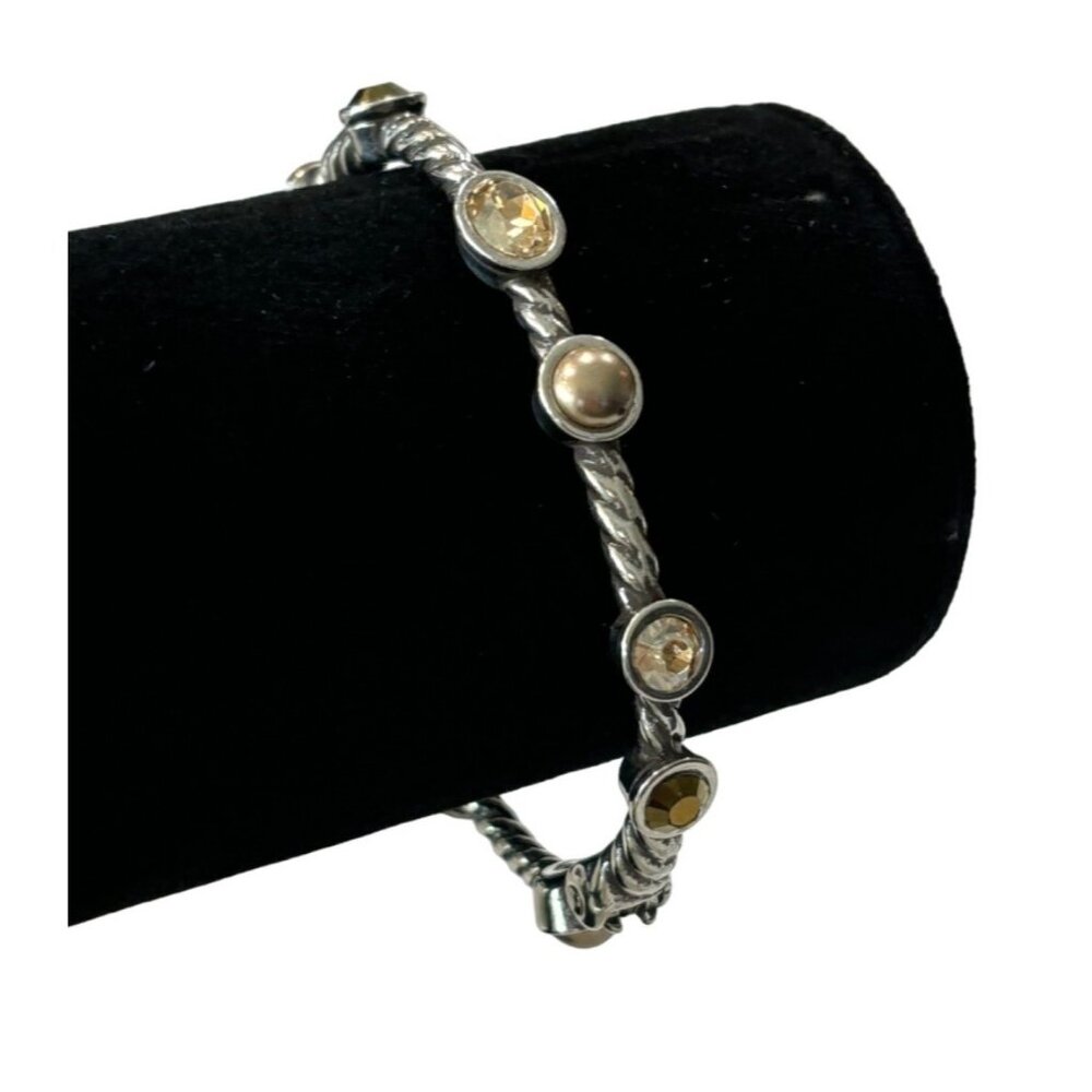 Brighton Monte Carlo Bangle Bracelet Silver Tone Yellow Topaz Stones Rope Hinged